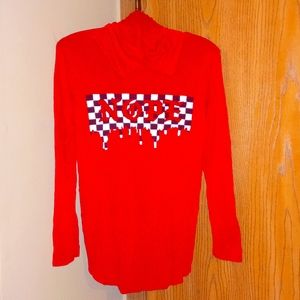 Red/black&white checker "SWEET RAIN" long sleeve, hooded shirt Sz: M